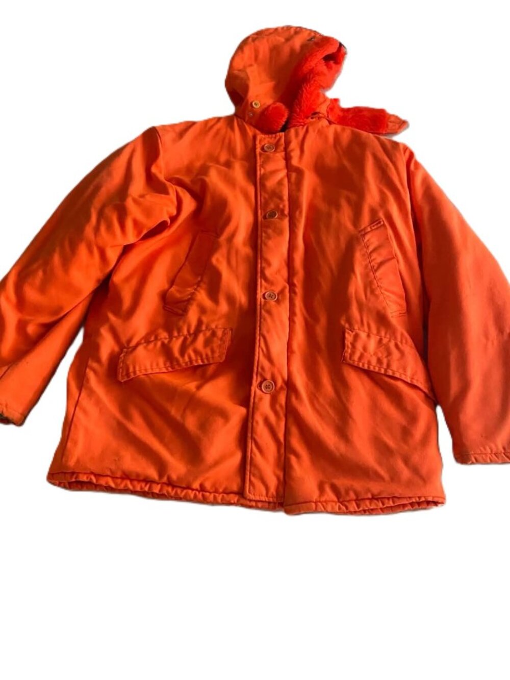 Vintage Johnson Garment Hunting Jacket Men's Medium Blaze Orange USA Hood READ